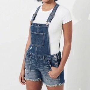 Hollister Boyfriend Overall Denim Shortall Shorts Size Small S